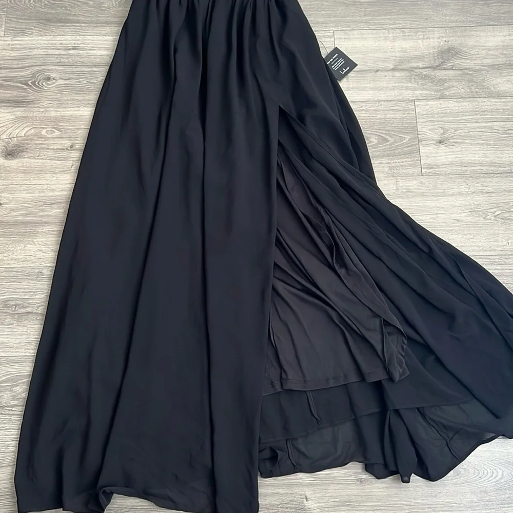 Lulus Heavenly Hues Maxi Dress Large Black Chiffon Side Slit Goddess Formal NWT - Picture 9 of 12